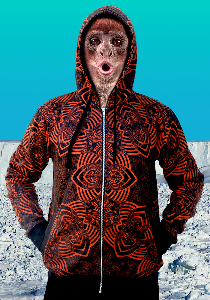 Orange and Black all over print Psychedelic Geometric Abstract OP Art TAPT Hoodie, by Alternative Fashion Brand TAPT.