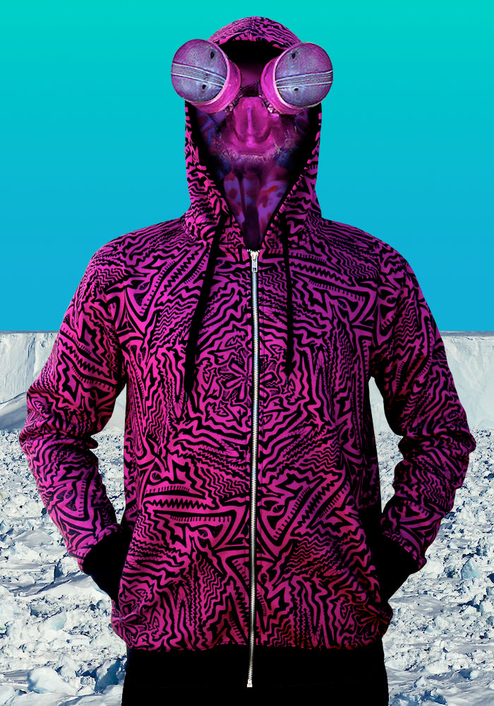 Purple and Black all over print Psychedelic Geometric Abstract OP Art TAPT Hoodie, by Alternative Fashion Brand TAPT.