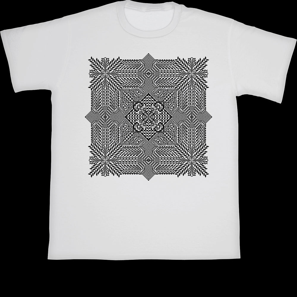 Geometric Optical Illusion Abstract Psychedelic artwork printed on an organic cotton T-shirt by Alternative Cult clothing brand TAPT. Customise the colour of the garment and the TAPT design. 