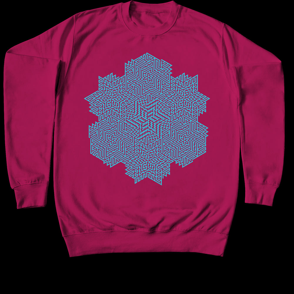 Geometric Optical Illusion Abstract Psychedelic artwork printed on an organic cotton Childs Sweatshirt by Alternative Cult clothing brand TAPT. Customise the colour of the garment and the TAPT design. 