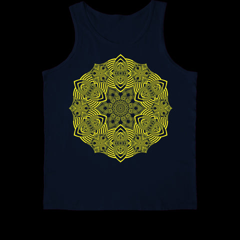 Geometric Optical Illusion Abstract Psychedelic artwork printed on an organic cotton Vests by Alternative Cult clothing brand TAPT. Customise the colour of the garment and the TAPT design. 