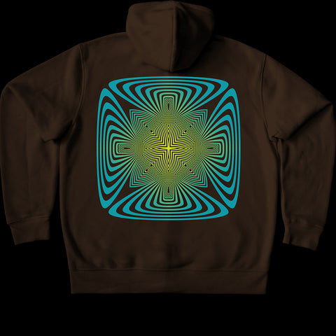 Geometric Optical Illusion Abstract Psychedelic artwork printed on an organic cotton Hoodie by Alternative Cult clothing brand TAPT. Customise the colour of the garment and the TAPT design. 